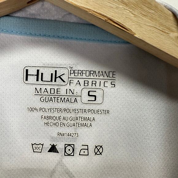 Huk Performace Fabrics Gray and White Camo Long Sleeve Fishing Shirt Mens Small - Picture 10 of 12